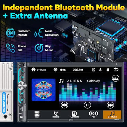 PLZ 7" Wireless Double Din Car Stereo Apple Carplay Radio Screen for Car Audio Receivers, Bluetooth 5.3 Car Play Android Auto Touchscreen, 240W 4.2 CHN 2 Subwoofers Outputs, Backup Camera, SWC, FM/AM - size: 7"