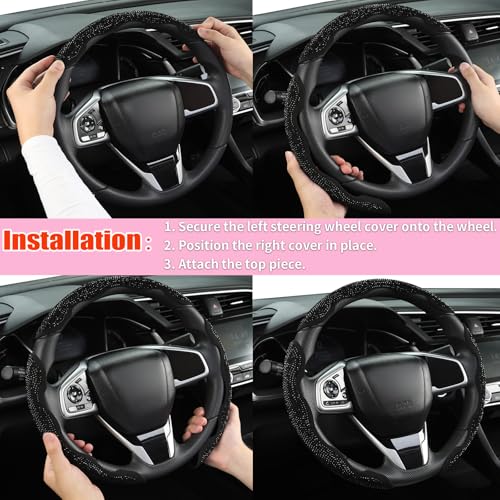West Llama Diamond Bling Car Steering Wheel Cover with Crystal Rhinestones,3PCS Segmented Steering Wheel Protector,Universal for 99% Cars for Women(Black with Black Diamond) - color: Black with Black Diamond Rhinestones