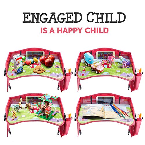 Coolmum Kids Travel Tray, Toddler Car Seat Tray, Double Sided Activity Organizer, Snack Lap Tray, Baby Stroller Table, Airplane Play Table, Waterproof and Foldable (Premium Red) - color: Premium Red
