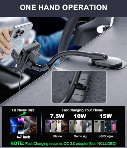 MOKPR Wireless Car Charger, Adjustable Gooseneck Car Mount Auto-Clamping Car Charger, Dashboard [with Anti Shake stabilizer] Phone Holder fit for iPhone 17 16 15 14 13 12, Samsung S24 S23 S22, etc - style: Dashboard