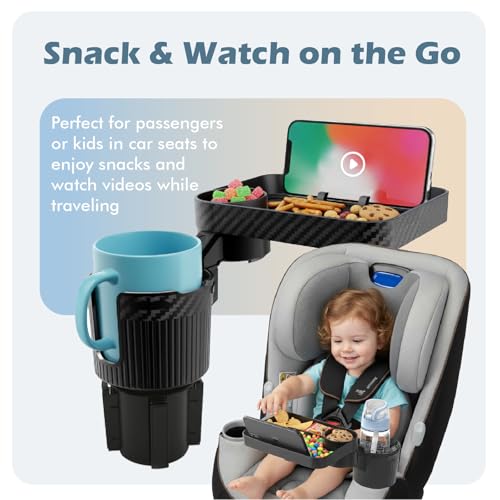 OtterVerz 11 Upgraded Car Cup Holder Tray, 3 in 1 Car Cup Holder Expander Adapter, 360° Rotating Detachable 10.5" Car Food Tray Table for Eating, Road Trip Essentials, Fits Yeti/Hydro Flask 16–46oz - size: 1 cup holder + 1 tray