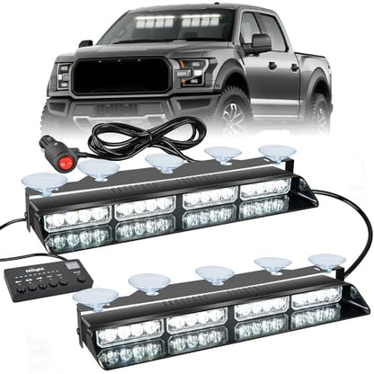 Nilight 32LED White Emergency Dash Strobe Lights with Controller Suction Cups Warning Hazard Interior Front/Rear Windshield Deck Split Light Bar for Trucks Construction Vehicles - color: White