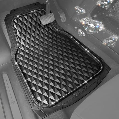 CAR PASS Bling Diamond Rubber Car Mats, Heavy Duty Deep Dish All-Weather Floor Mat Full Set Anti-Slip 3D Rhombus Waterproof Trim to Fit Liner Universal Glitter Sparkly Shining Rhinestone, 3 Pcs Black - color: Black Diamond