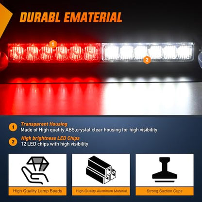 Nilight 12LED Traffic Advisor Strobe Light Bar Red White Emergency Warning Hazard Safety Dash Front/Rear Windshield Flashing Lights for Cars Trucks Police Firefighter Plow Construction Vehicles - color: Red White