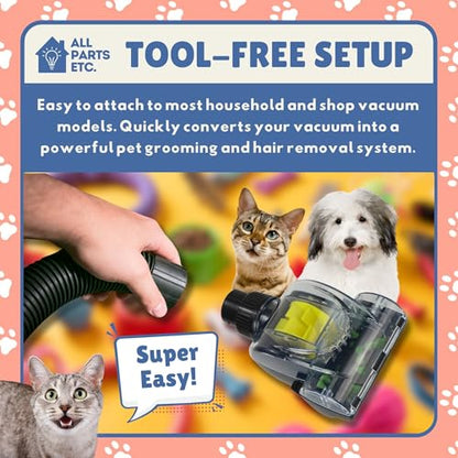 Vacuum Pet Brush Attachment Kit 5-Pack – Dog Grooming Tools with Turbo Brush, Massage Nozzle & 2 Adapters – Fits 1.25", 1.5", 1-3/8" Hoses – Compatible with Shop Vac, Shark, Miele, Bissell & More - color: 5-Pack Pets