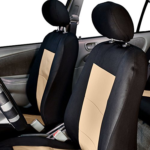 FH Group Full Set Neoprene - Universal Fit, Waterproof Seat Covers, Low Back Front Seat Covers, Solid Back Seat Cover, Washable Seat Cover for SUV, Sedan, Van, Beige - color: Beige/Black