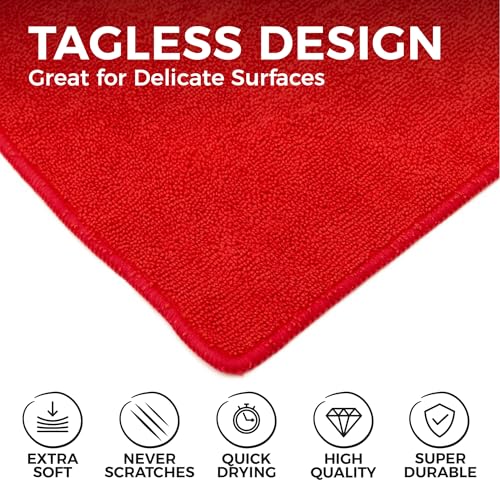 The Rag Company - All-Purpose Microfiber Terry Cleaning Towels - Commercial Grade, Highly Absorbent, Lint-Free, Streak-Free, Kitchens, Bathrooms, Offices, 300gsm, 14in x 14in, Red (12-Pack) - color: Red, size: 14in x 14in
