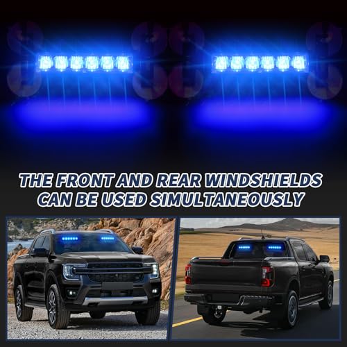 4X 6.1 inch Blue Emergency Strobe Police Lights 24 LED Waterproof Hazard Warning Flashing Safety Dash Front/Rear/Side Windshield Lights for Cop Firefighter Ambulance Vehicles Trucks Car - color: Blue