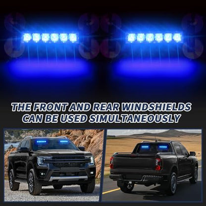 4X 6.1 inch Blue Emergency Strobe Police Lights 24 LED Waterproof Hazard Warning Flashing Safety Dash Front/Rear/Side Windshield Lights for Cop Firefighter Ambulance Vehicles Trucks Car - color: Blue