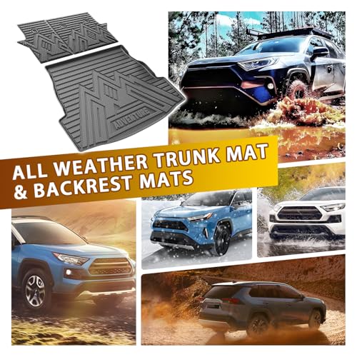 Powerty Cargo Mats with Backrest Mat for Toyota RAV4 2019-2025 Accessories(Include Hybrid&Gasoline), All Weather TPE Cargo Trunk Liners with Seat Back Mat Replacement for RAV4 (Trunk Mat+Backrest Mat) - size: Cargo+Backrest Mat｜For｜19-25｜Toyota Rav4