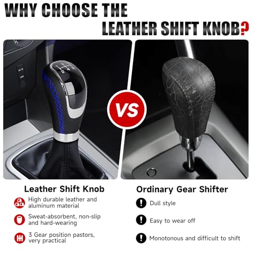 Universal 5/6 Speed Leather Car Racing Gear Shift Shifter knob,Artificial Leather and ABS Black Stitching Shift Knob with 4 Adapters,Replaceable 3 Gear Position Pastors(Black+Blue Line) - color: 5/6 Speed Leather(Black+Blue Line)