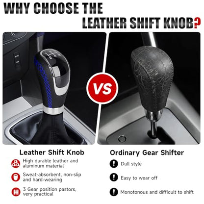Universal 5/6 Speed Leather Car Racing Gear Shift Shifter knob,Artificial Leather and ABS Black Stitching Shift Knob with 4 Adapters,Replaceable 3 Gear Position Pastors(Black+Blue Line) - color: 5/6 Speed Leather(Black+Blue Line)