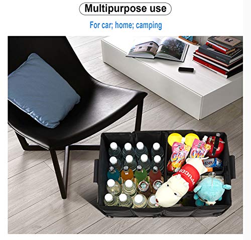 Trunk Organizer for SUV Car, Truck, Minivan Adjustable Compartments Foldable Portable Trunk Organizer, Heavy Duty Durable Car Organizer, Removable Flexible Storage Groceries Bag (BLACK, 4 IN 1)
