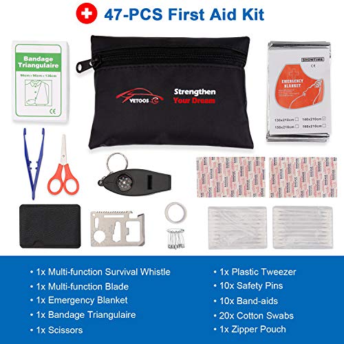 Vetoos Roadside Emergency Car Kit with Jumper Cables, Auto Vehicle Safety Road Side Assistance Kit Essentials, Winter Car Kit for Women and Men, with Mini Car Tool Set, Dial Tire Pressure Gauge - style: Essential Kit + Mini Tool Set