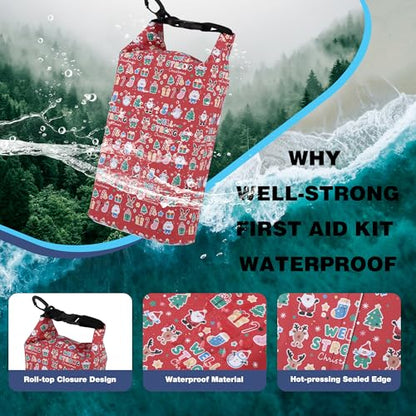 Boat First Aid Kit Waterproof, WELL-STRONG Marine Emergency Kit with Roll Top Dry Bag for Boating Fishing Kayaking – Water-Resistant Contents for Camping & Beach（Christmas） - color: Ws011-christmas