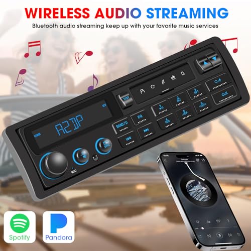 Single Din Retro Car Radio: European Style Stereo for Classic Vehicles - Bluetooth FM AM USB SD AUX USB-C Fast Charge 4-CHN 2 Subwoofer Outputs SWC