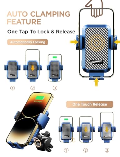 Wireless Car Charger, Phone Holders for Your Car, 15W Auto Clamping Phone Mount Car Accessories for iPhone 16 15 14 13 12 Mini Pro Max 11, Samsung Galaxy S24 Ultra S23 S22+ Note 20, etc - Blue - color: BLUE