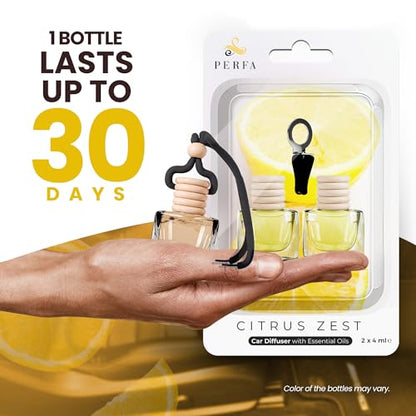Citrus Lemon Car Air Freshener | Hanging Car Freshener with Vent Clip | Long Lasting Diffuser, Slow-Release Aroma Technology, Adjustable Scent Intensity | Premium Scented Interior Perfume by Perfa