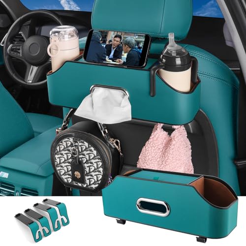 HOLDCY Car Back Seat Organizer with 2 Drink Cup Holder - Tissue Box and Storage Box Hook - Multi-functional Storage - Great for Kids and Travel (Blue) - color: Blue
