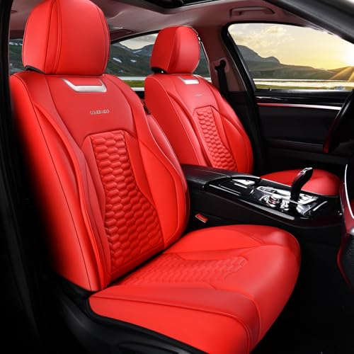 Coverado Seat Covers Front Seats, Luxury Leather Red Car Seat Cover, Waterproof Automotive Car Seat Covers Protector Interior Accessories Universal Fit Most Sedans, SUVs, Pick-up Trucks - color: Red, size: Front