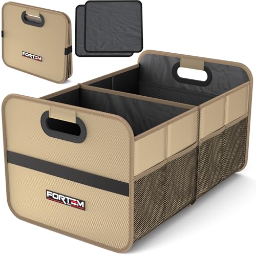 FORTEM Car Trunk Organizer, Collapsible Two Compartment Organizer, Foldable SUV & Truck Storage for Car Accessories for Women Men, Non Slip Bottom, Sturdy Side Walls, Strong Handles, 45L - color: Beige, size: Medium
