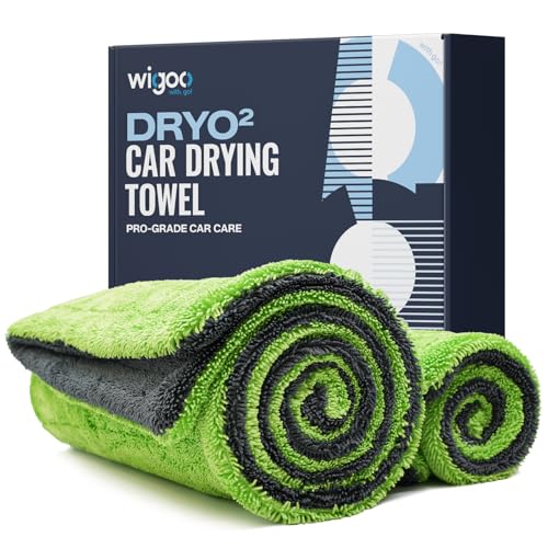 Wigoo Microfiber Car Drying Towels 36" x 24" [1300GSM Ultra-Absorbent, No Streaks & Scratches] Dual-Sided Edgeless Cleaning Towel with Twisted Loop, for Detailing, Cars, SUV, Truck(2-Size Green Set) - color: 2 Sizes Green Set