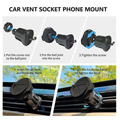 Socket Phone Mount for Car 360 Rotation Vent Phone Mount Holder Car Grips Dashboard Stand for Socket Users Fit for iPhone Samsung Universal(Vent + Flat) - style: Vent + Flat