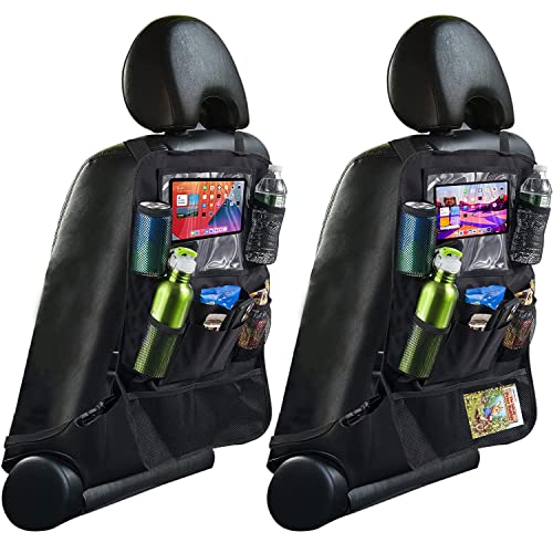 Trail maker 2 Pack Backseat Car Organizer, Kick Mats Back Seat Protector with Touch Screen Tablet Holder, Back Seat Organizer for Kids, Travel Accessories with 9 Storage Pockets