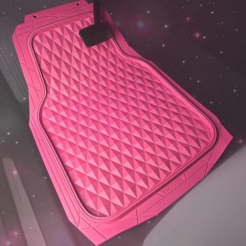 CAR PASS Heavy Duty Rubber Hot Pink Car Floor Mats & Cargo Liners, Deep Dish All-Weather Trunk Mats Durable Anti-Slip 3D Rhombus Waterproof Trim to Fit Liner Universal Fit Auto,Sedan,SUV,Truck, Pink - color: hot pink with cargo liner