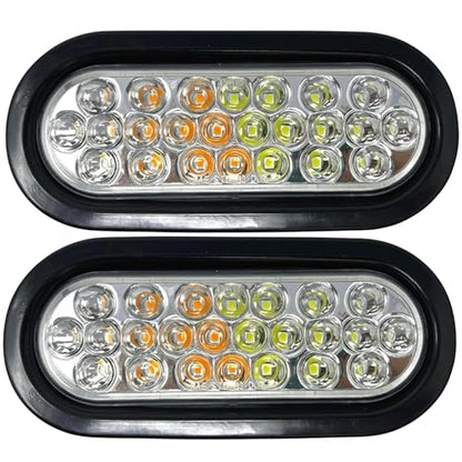 All Star Truck Parts 2x 6.5 Inch Oval Amber/White Strobe Lights 24LED Recessed Quad Flash Patterns for Truck Towing Trailer Lights Lamps, Rubber Grommets + 3-prong Wire Pigtails Included, 10V-30V - size: 2pc Amber/White Strobe