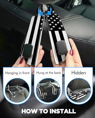 WOCOCN 2 Pack Car Purse Hook for Car Seat Headrest, Double-Sided PrintingPU Leather Purse Holder with Metal Hook, Cute Car Accessories for Women, Men (Car hook - American flag A) - color: Car hook - American flag A