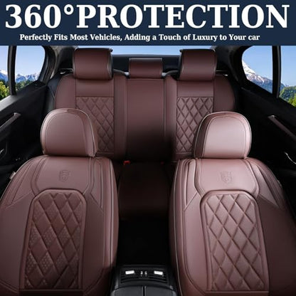 Coverado Car Seat Covers Full Set, Luxury Faux Leather Waterproof Seat Cover, Front and Back Car Seat Protector, Universal 5 Seat Leather Seat Cushion, Carseat Cover Fit Most Cars, Coffee - color: A-Coffee, size: Fullset