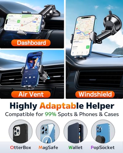Qifutan Phone Holders for Your Car Cell Phone Mount for Car Mount Windshield Dashboard Air Vent Universal Hands Free Automobile Cell Phone Holder Fit for iPhone Smartphone Camera Mounts - style: Dash-D