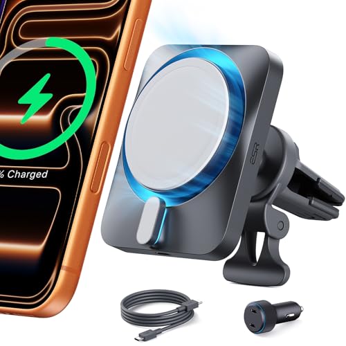 ESR for 15W MagSafe Car Mount Charger with CryoBoost, Made for Apple-Certified, for MagSafe Car Charger,Magnetic Wireless Phone Charging for iPhone 16/15/14/13/12, S25, Fast Charging, Phone-Cooling