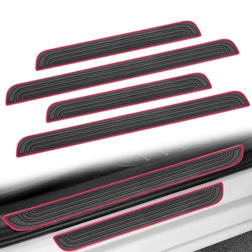 4PCS Car Door Sill Protector, Anti-Scratch & Waterproof Auto Door Edge Step Threshold Protection, Car SUV Automobile Universal Rubber Scratch Resistant Exterior Accessories (Black/Red)