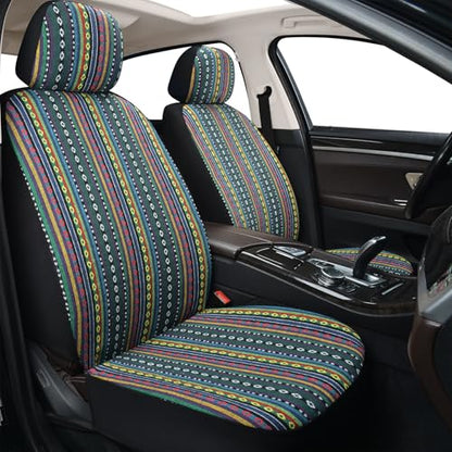 Baja Saddle Blanket Car Seat Covers, Boho Striped Woven Front Seat Protectors, Breathable & Washable Interior Covers, Universal Fit for Most Cars SUVs Trucks, Airbag Compatible, Green, 8 pcs. - color: GREEN