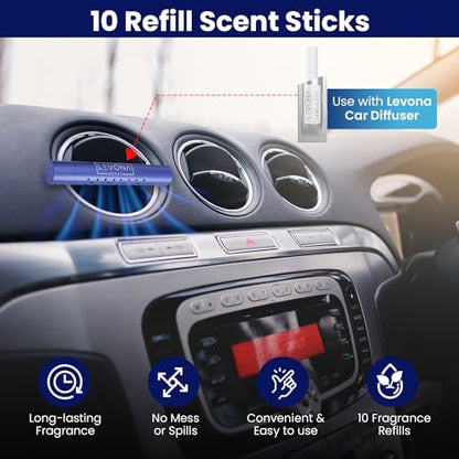 Levona Scent Car Vent Clips Refills - Car Accessories for Women & Men, Car Air Freshener Refill, Car Essentials Fragrance Diffuser & Aroma Set, Travel-Friendly - Pack of 10 (Diffuser Not Included) - color: Refill