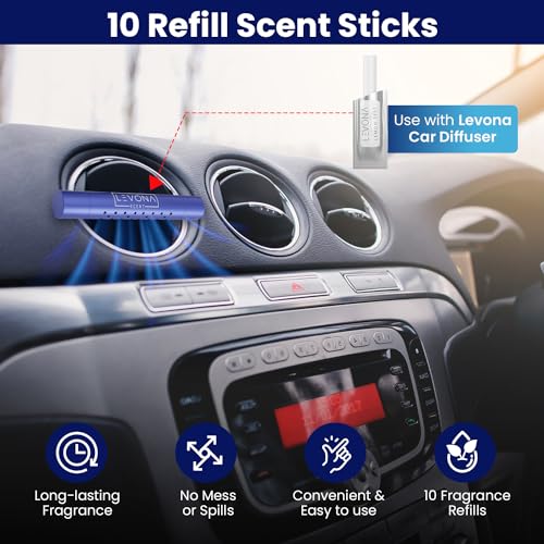 Levona Scent Car Vent Clips Refills - Car Accessories for Women & Men, Car Air Freshener Refill, Car Essentials Fragrance Diffuser & Aroma Set, Travel-Friendly - Pack of 10 (Diffuser Not Included) - color: Refill