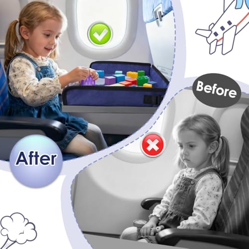 Kids Travel Tray Table Cover with Pockets, Airplane Tray Cover Kids, Toddler Airplane Travel Essentials for Plane or Train, Toddler Travel Essential Must-Haves and Flying Supplies (Blue) - color: Blue