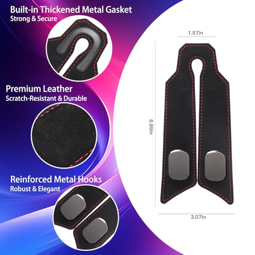 2Pcs Car Headrest Hooks with Premium Leather, Upgraded Double Metal Hooks with Anti-Drop Design, Universal Back Seat Hanger for Bags, Coats, Purses and Groceries (Classic Black) - color: Classic Black 2Pcs