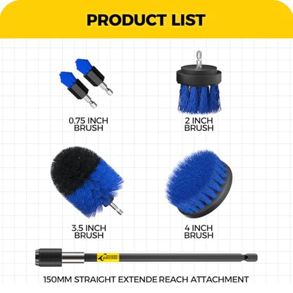Holikme 6Pack Drill Brush Power Scrubber Cleaning Brush Extended Long Attachment Set All Purpose Drill Scrub Brushes Kit for Grout, Floor, Tub, Shower, Tile, Bathroom，Scrub Brush Blue - color: Blue