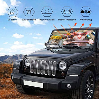 Car Windshield Sunshade Front Window Sunflower Pig Dog cat Drive Sun Visor Protector Foldable Shield Cover for Truck SUV - color: Black13