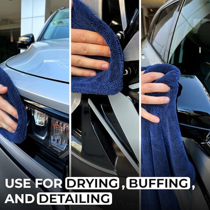 Large Car Drying Towel, 1300 GSM Professional Car Towel with Double Twisted Loop,Super Absorbent Large Microfiber Drying Towels for Cars, Trucks, SUVs - 20"x26", Navy - color: Navy