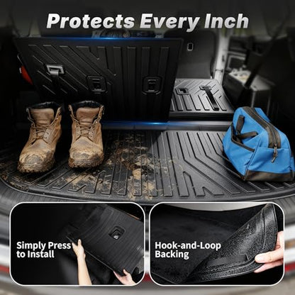 OEDRO Floor Mats & Trunk Cargo Mat with Backrest Mat Fit for 2024 2025 2026 Hyundai Santa Fe Hybrid Calligraphy/SE/SEL/Limited 6/7 Seats, TPE All Weather Custom Fit Floor Liners, Car Mats Full Set - style: 2024-2026 Full Set & Backrest Mats
