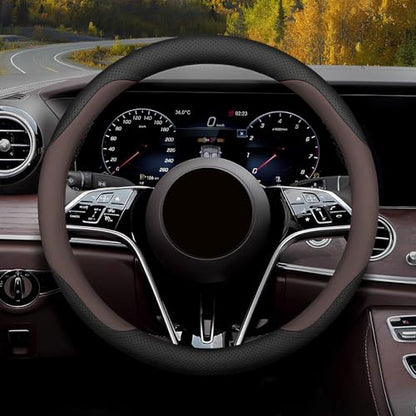 Steering Wheel Cover Standard Size Medium 14.5-15 inch, Breathable Microfiber Leather, Anti-Slip, Soft Grip, Universal Fit for Cars SUVs Trucks, Black and Chocolate Brown - color: Black and Brown