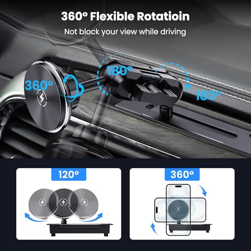 Kaishengyuan Magnetic Phone Mount with Wireless Charging for Ram Truck 2013-2018, Dash Mount Cell Phone Holder Compatible with RAM 1500/2500/3500 & 2019+ Classic 360° Rotation Smartphone Cradles - style: Wireless Charge