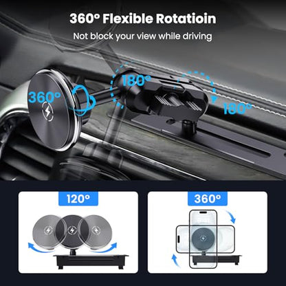 Kaishengyuan Magnetic Phone Mount with Wireless Charging for Ram Truck 2013-2018, Dash Mount Cell Phone Holder Compatible with RAM 1500/2500/3500 & 2019+ Classic 360° Rotation Smartphone Cradles - style: Wireless Charge