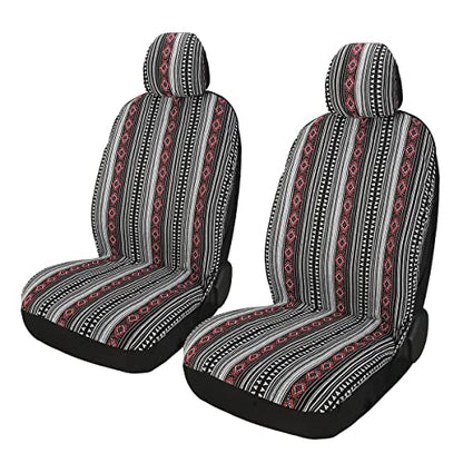 Baja Saddle Blanket Car Seat Covers 4PCS Front, Breathable Washable Striped Woven Automotive Vehicle Seat Cover, Universal Boho Seat Cover for Sedan, SUV, Truck, Airbag Compatible - color: Red and White, size: Front