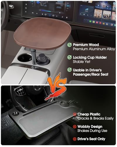 Car Desk for Laptop with 360° Swivel, Height-Adjustable Car Tray Table - Wooden Car Laptop Mount & Cup Holder Table, Universal Car Food Tray for Most Vehicles - color: brown