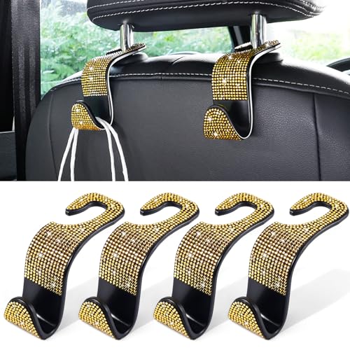 LivTee Car Seat Headrest Hook, Auto Seat Hook Hangers Storage Organizer Interior Accessories for Purse Coats Umbrellas Grocery Bags Handbag, 4-Pack(Bling Gold) - color: Bling Gold